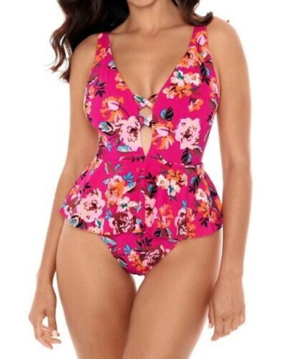 Skinny Dippers HOT HOUSE PINK Too Too Plunge Skirt One Piece Swimsuit Small New